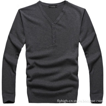 Fastener Style Knitting Cotton V-Neck Sweater